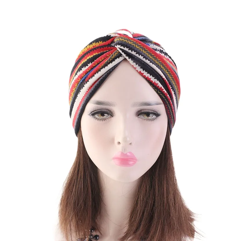 Wholesale Custom Logo Hair Accessories African Pattern Twist Turbans Head Wrap Muslim Polyester Turban Caps For Women
