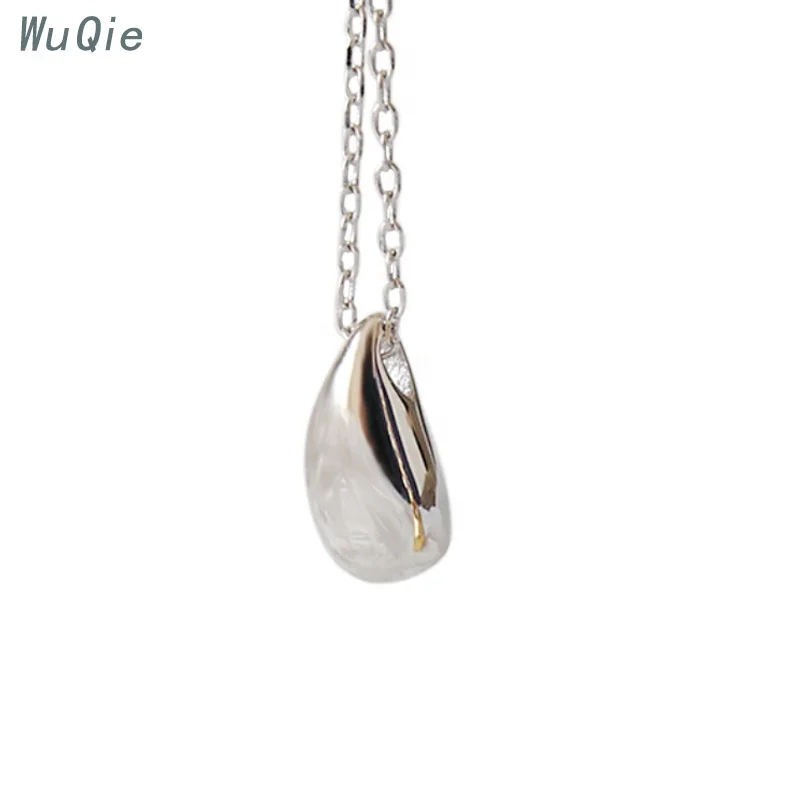 925 Silver Necklace 18K Gold Plated Simple Water Drop Pendant  Women Jewelry