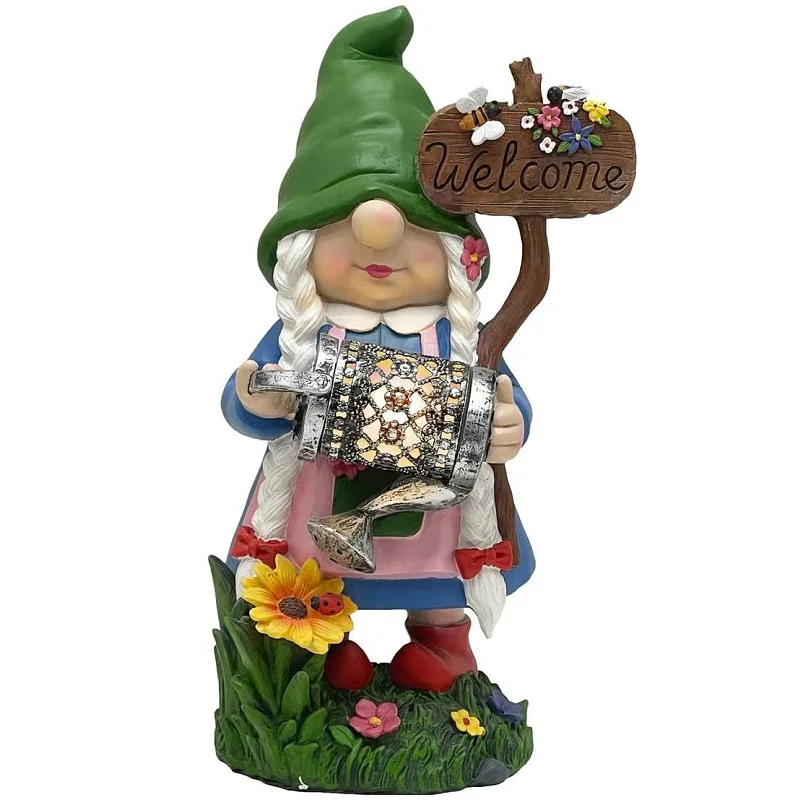 Resin Crafts Garden Sculptures & Statues Solar Female Gnomes Garden Decorations 13 inch Gnomes Garden Gnomes Lady