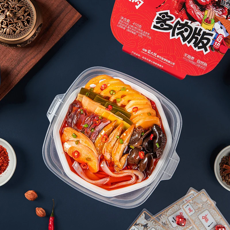 R OEM Wholesale 410g Natural High Quality Lazy Hot Pot More Meat Spicy Self heating Hot Pot (Pack in 24)