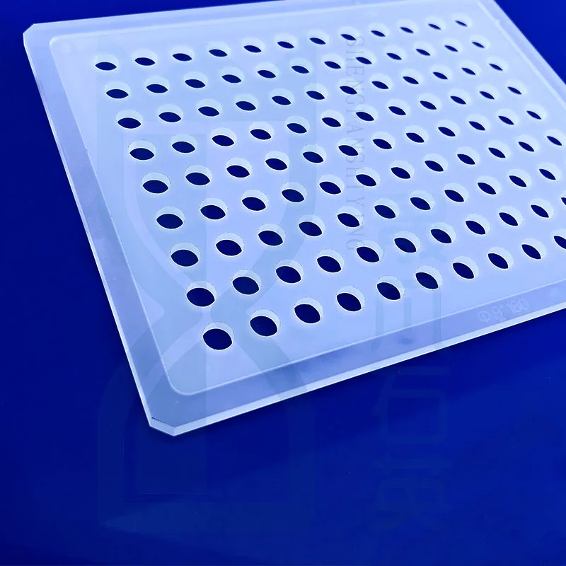High quality transparent quartz glass substrates with laser drill holes