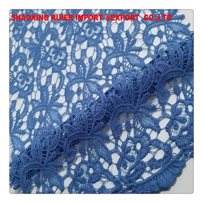royal blue guipure poly fringe knitting fabric embroidery fabrics for clothing material
