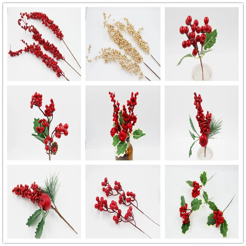 MACTING Artificial Red Berry Picks Branches Indoor with Pine Cones Christmas Decoration