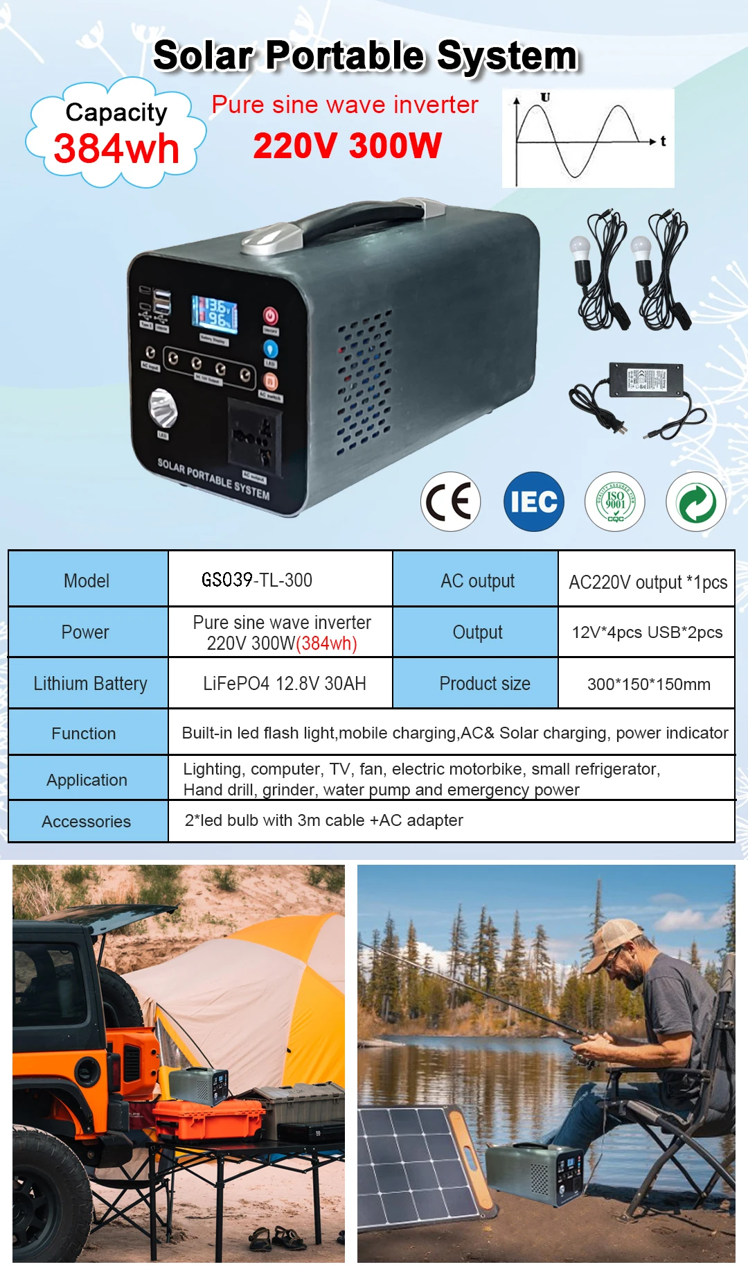 wholesale outdoor solar energy storage power station 300w-1500w solar portable power station system with solar panel