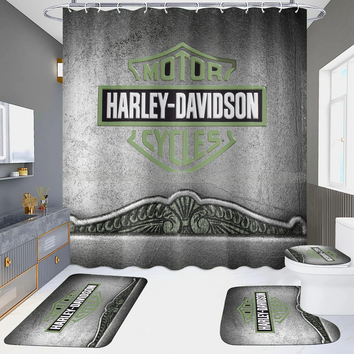 Custom any design Luxury Marble Design Shower Liner Bathroom Set Shower Curtain Set rug