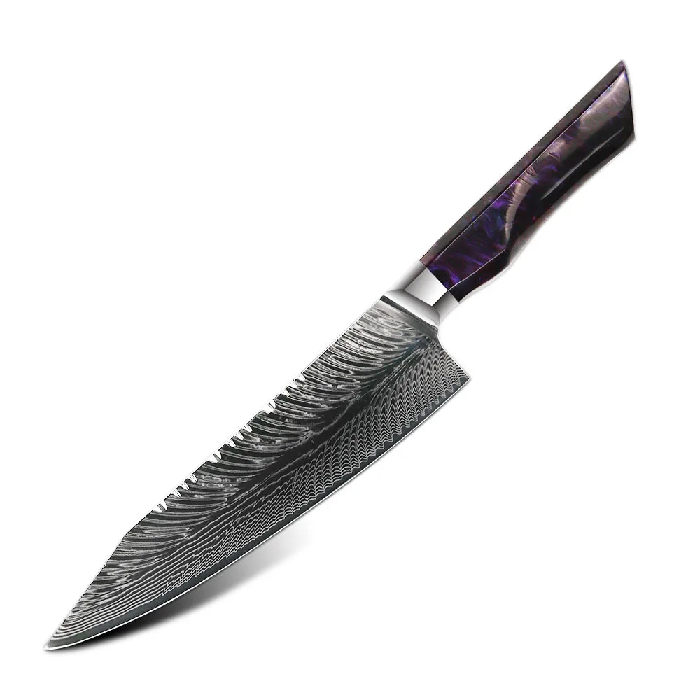 Professional colorful resin wood handle 8 Inch 67 Layers Damascus steel Japanese Knife chef knife