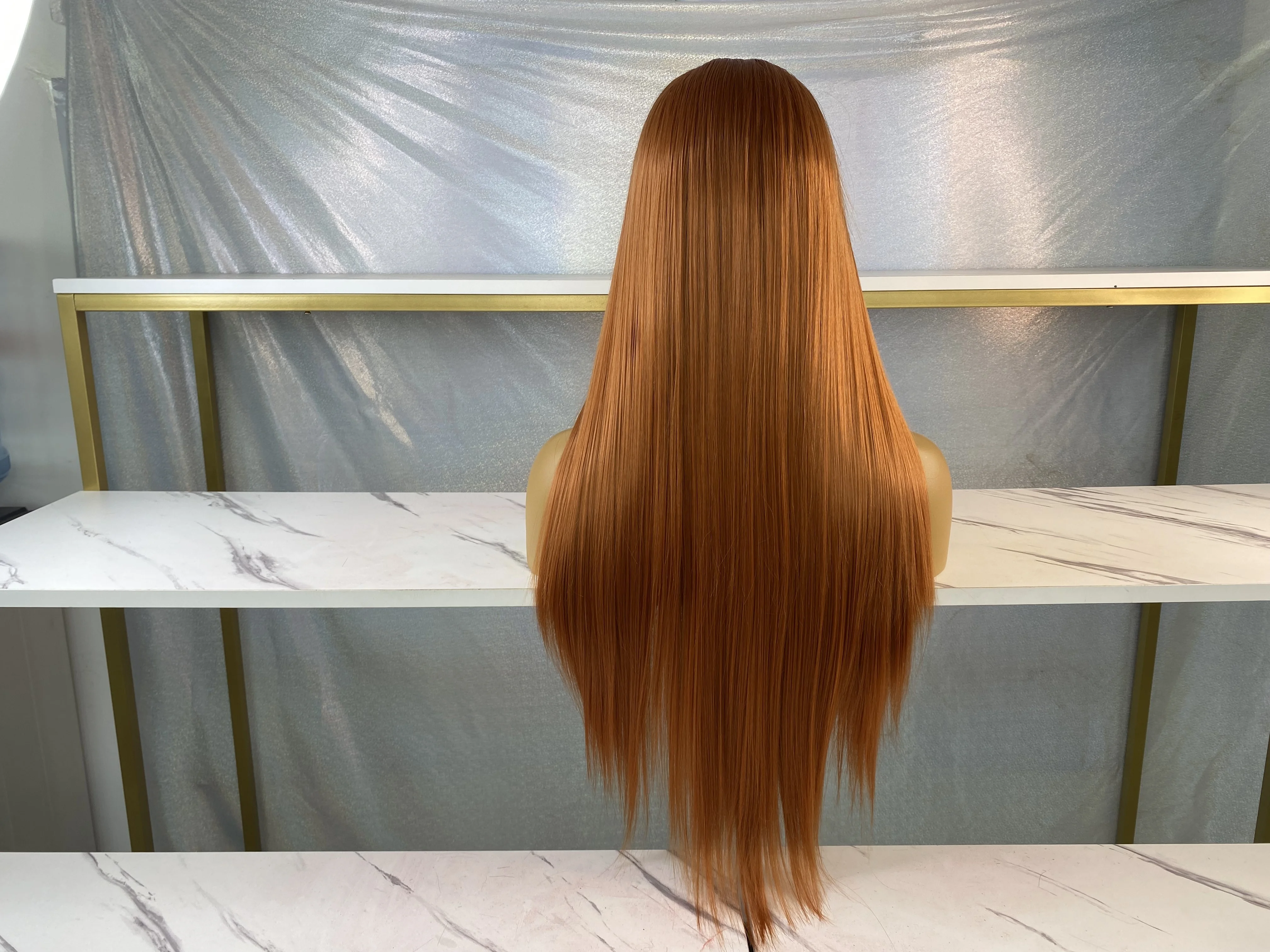 Wholesale Ginger Orange Synthetic Lace Front Wig Long Straight Heat Resistant Fiber 100% Futura Hair Wig for Women Cosplay Daily