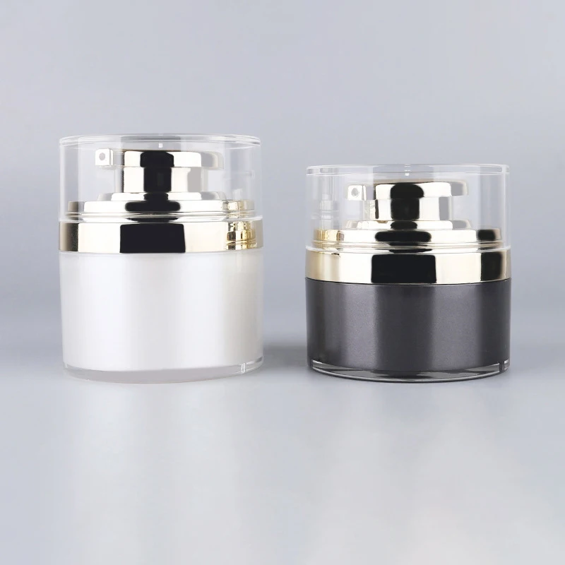Luxury Airless Pump Bottle Cream Jar Acrylic Gold Black White Glossy Pump Jar 30ml Pet Pump Bottles Jars For Body Cream