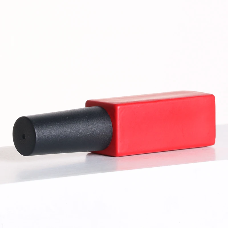 5ml Logo Printed Cosmetic Packaging Square Black Cap Red Body Brush Glass UV Gel Glue Nail Polish Bottle