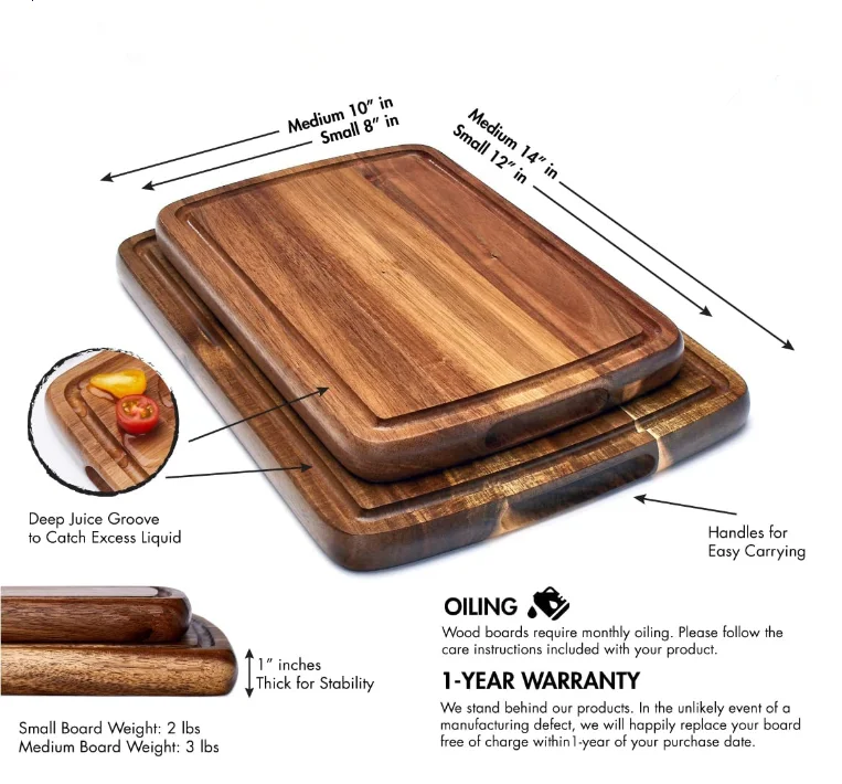 Custom wood chopping board with handle square acacia wooden kitchen cutting board