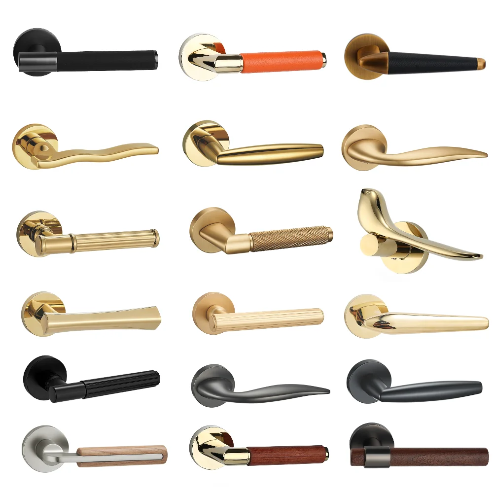 Modern Pvd Gold Door Handle Interior Set Wooden Handle Design for Home Improvement