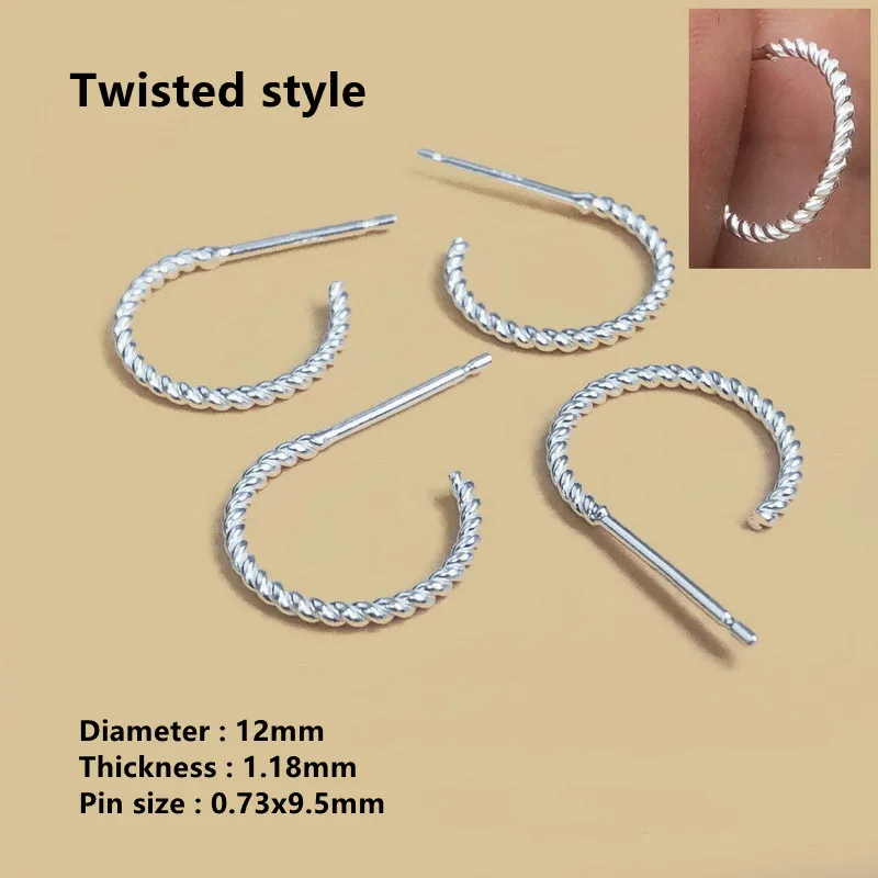 Classic 925 sterling silver 12mm twisted woven beaded 3/4 hoop post ladies earring for women