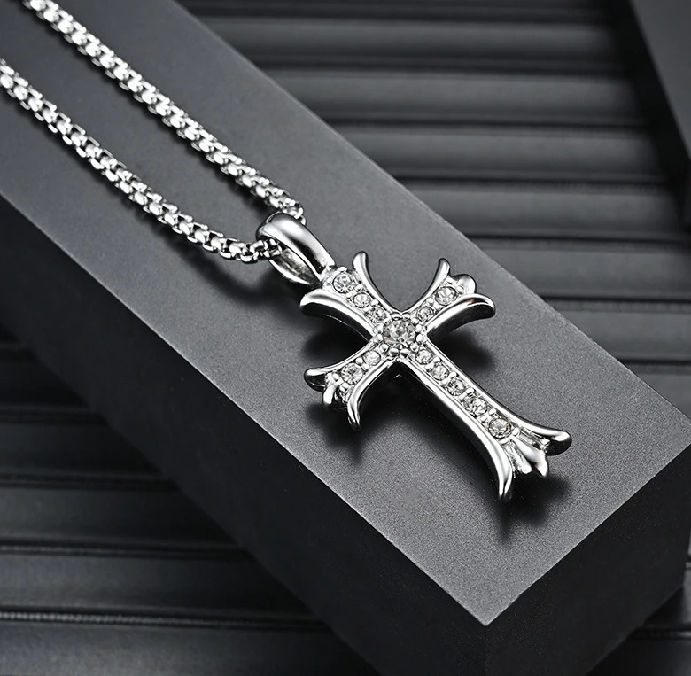 Fine Jewelry 18k Gold Large Men Chunky Gothic Chain Silver Zirconia Necklaces Diamond Cross Pendant