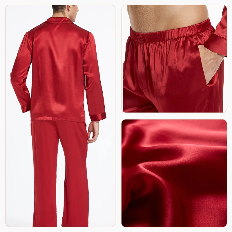 Anti Allergic Silk Pajamas manufacturer 16 Momme Men silk pajamas with Long Sleeves