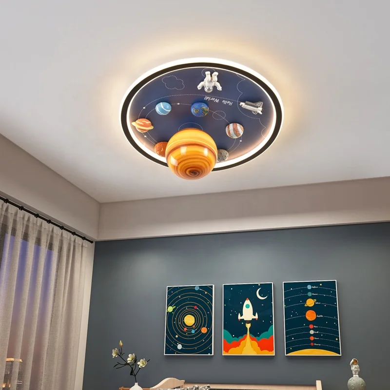 Creative Cartoon Spaceman Planet Series Warm White LED Dimmable  Cartoon Planet Ceiling Lamp for Kid room