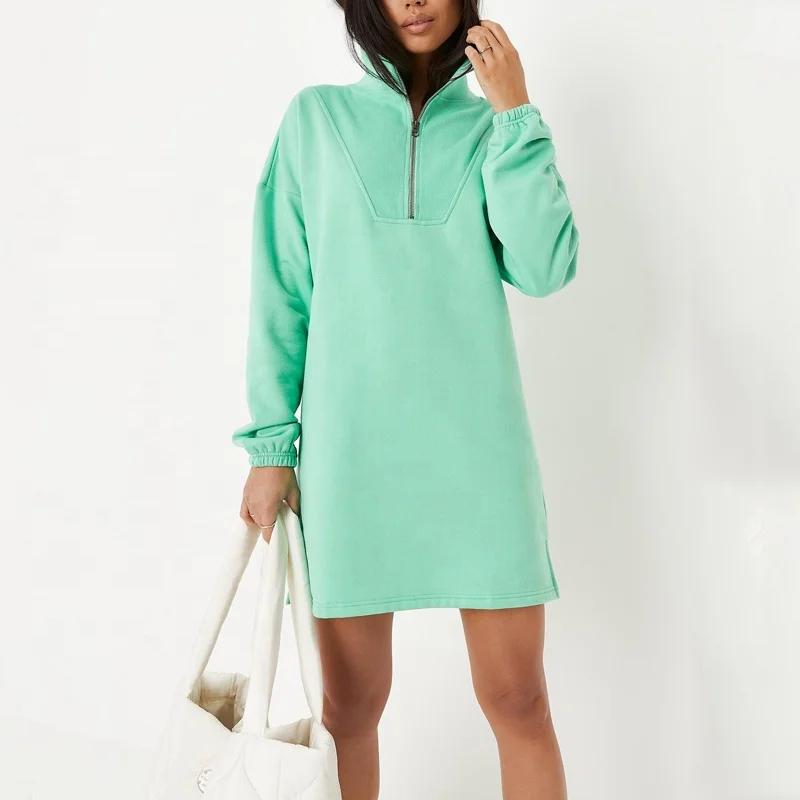 Новое поступление зеленое Повседневное платье-свитшот для девочек Женский пуловер на молнии с длинным рукавом хлопковое платье-свитер