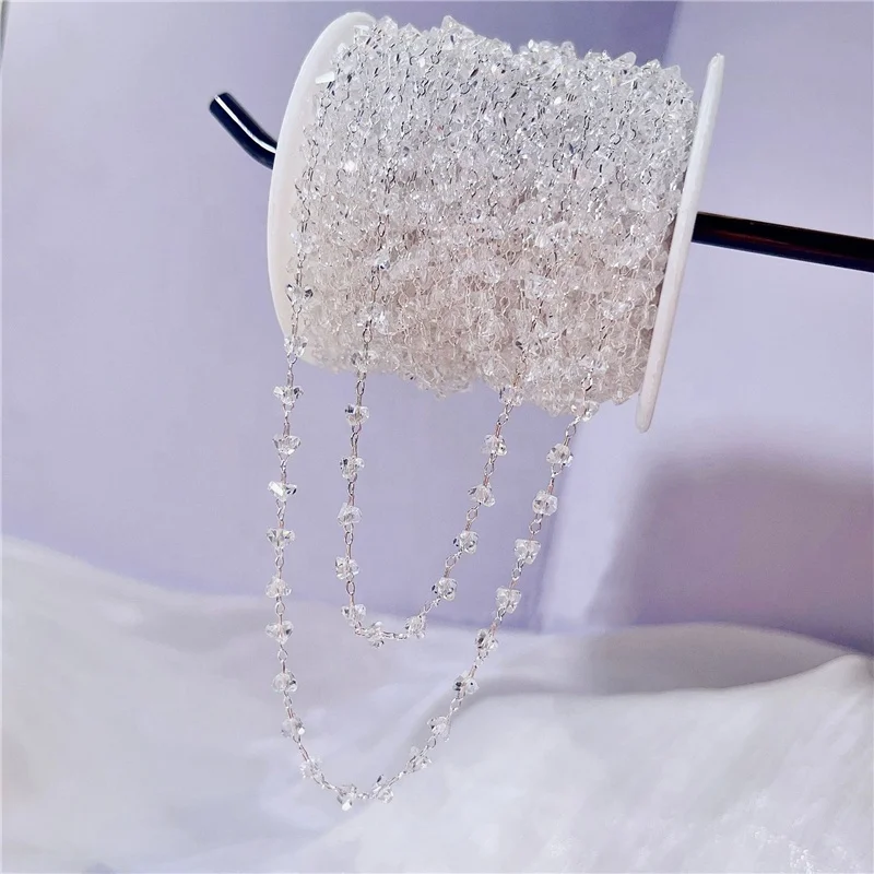 4/6mm Triangular crystal Beads Roll Chains Bracelet Metal Copper Link Necklace Crystal Chains for Diy Jewelry Making Accessories