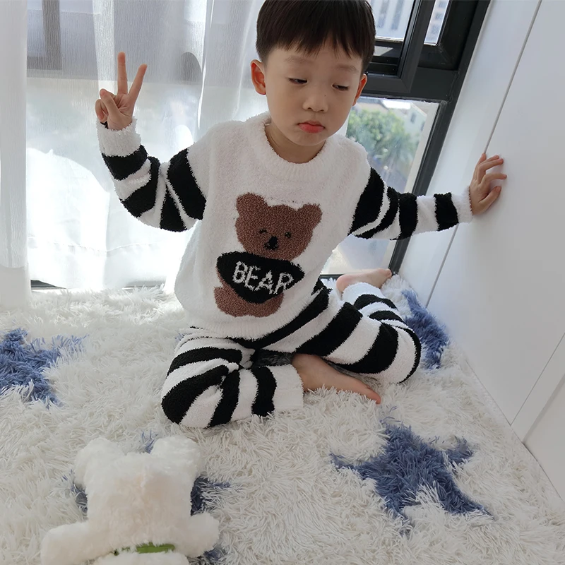 Лидер продаж, детская мягкая Пижама с восковым медведем, костюм для родителей и детей, мультяшная одежда для сна, теплая и удобная Пижама, комплект из двух предметов