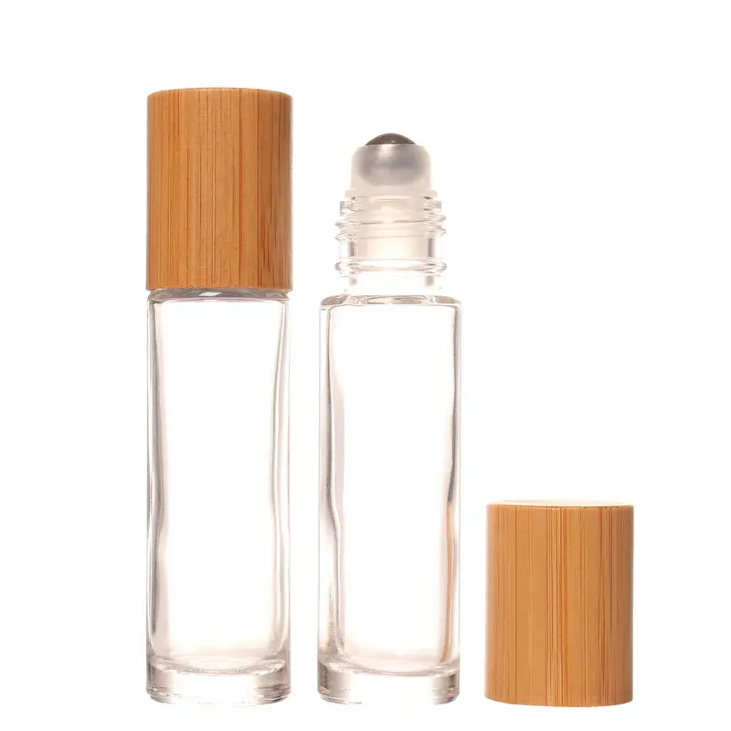 10ml High End Glass Roller Lip Oil Bottle Bamboo Lid Lip Oil Container Metal Roller for Lip Care