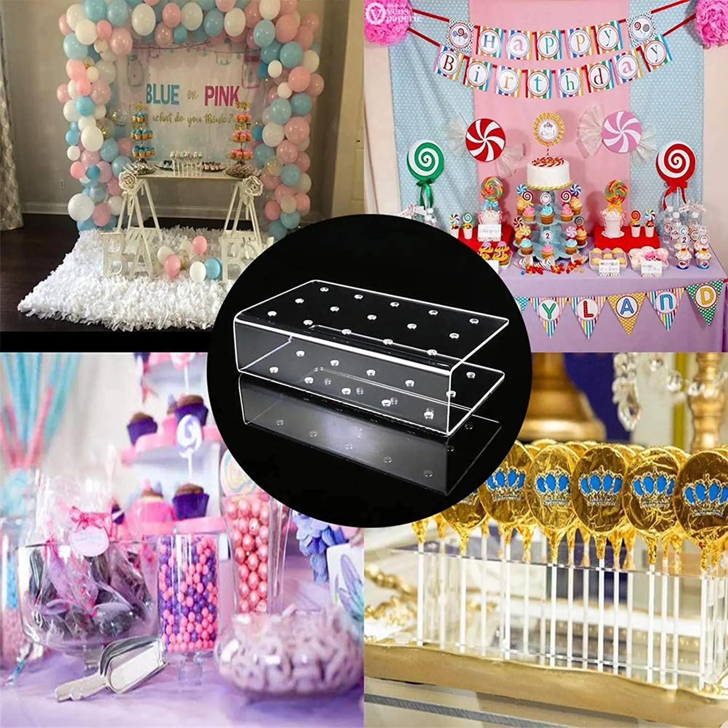Lollipop Holder Cake Pop Stand Display with Clear Treat Bags Lollipop Sticks Gold Metallic Twist Ties for Candy Cake Pop Making
