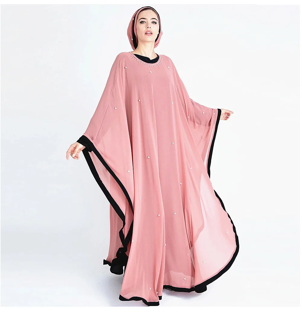 
Wholesale Dubai Design Beachwear Chiffon Elastic Cuffs Long Muslim Islamic Women Cafetan Kaftan Abaya Dress Clothing 