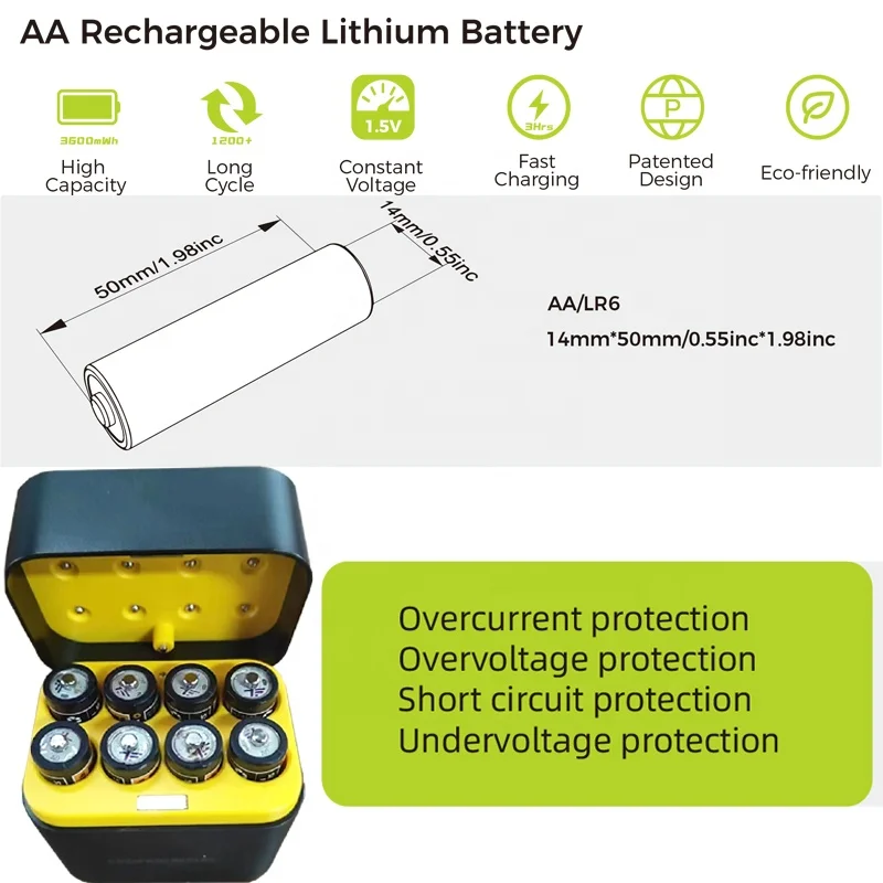 1.5V Li-ion lithium battery AA 3600mWh battery with smart charger 1.5V Lithium Battery