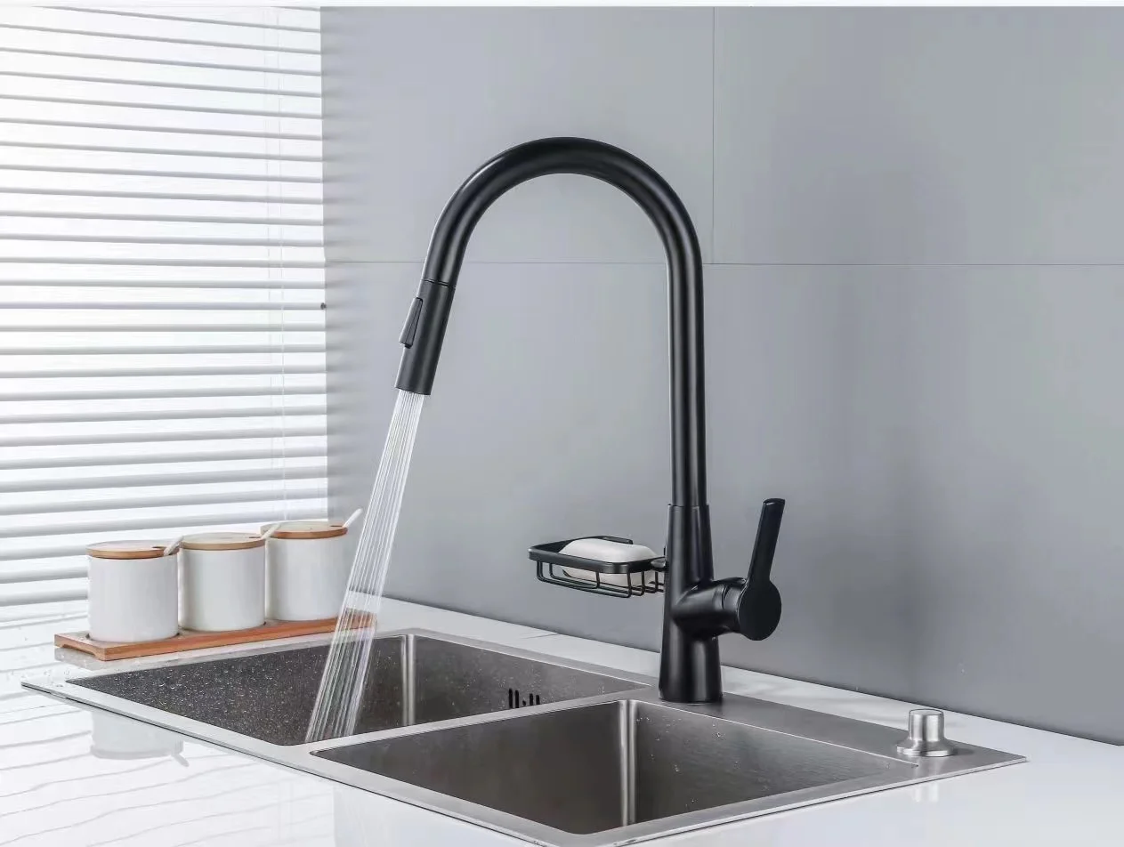 New Arrival Lavatory Faucets 360 Rotation Black Pull Out Hot and Cold Water Mixer brass Kitchen Water Filter Faucet