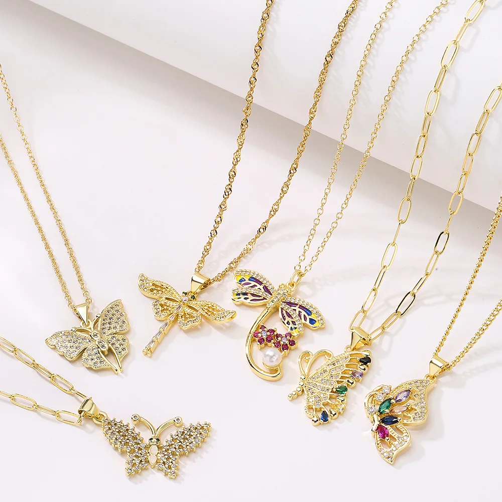 18k Gold Plated Brass Pendant Pendant Women Butterfly Necklace  Buy Filled Insect Dragonfly Butterfly Animal Jewelry Necklaces
