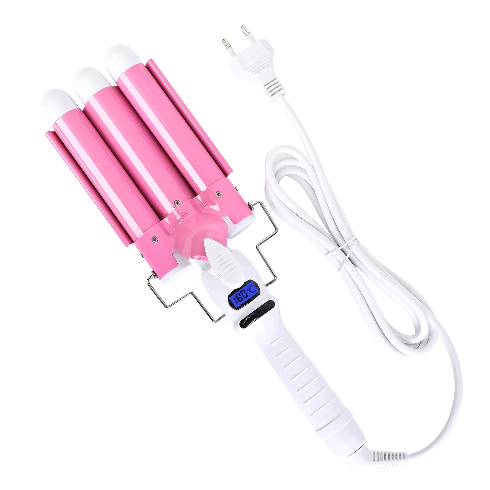 32mm Jumbo Hair Waver Iron, 3 Barrel Curling Iron Wand with LCD Temp Display, 1.25 Inch Ceramic Tourmaline Triple Barrels