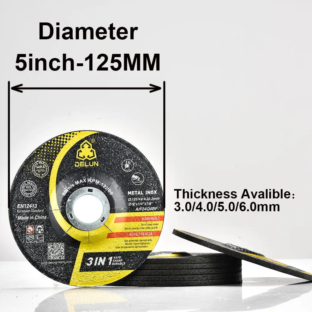 DELUN China Factory Direct Sale High Precision 5 inch 125 mm Grit 80 Dry Abrasive Tools ultrafast Grinding Disc for Glass