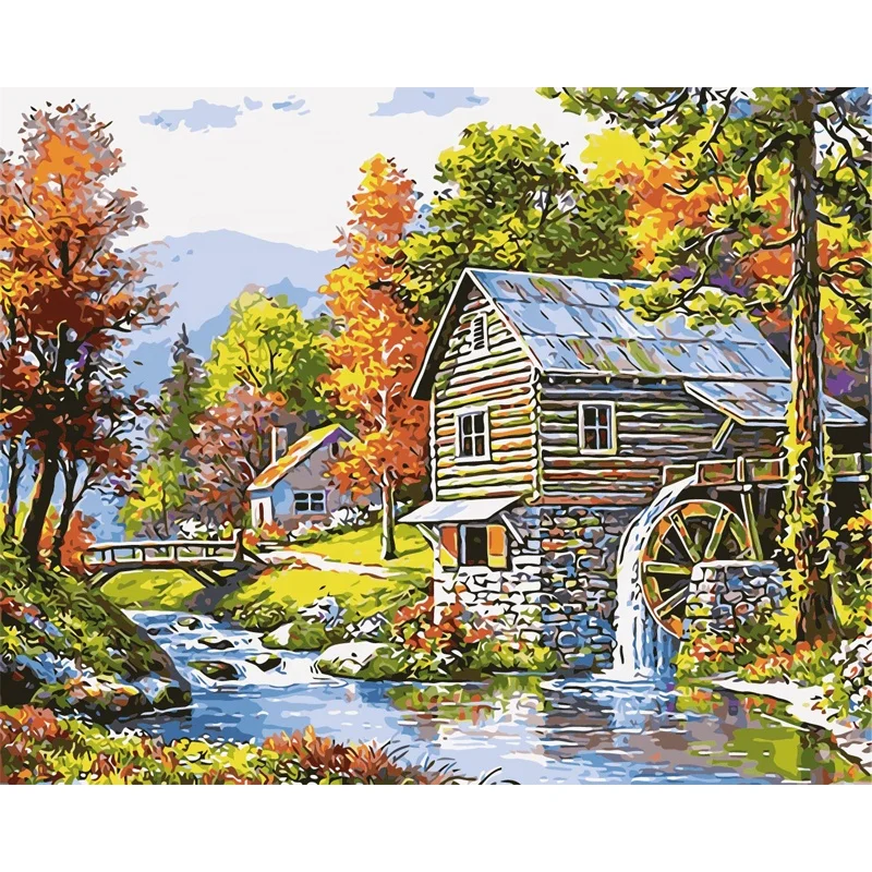 Huacan DIY Painting By Numbers Autumn Landscape Acrylic Paint On Canvas Tree Modern Wall Art Picture House By Number Living Room