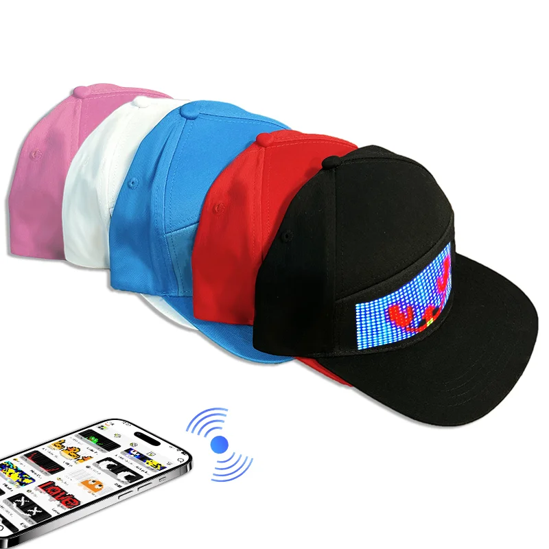 APP Programmable LED Cap Light up EL Hat USB Rechargeable Led light baseball cap with built-in led light Screen