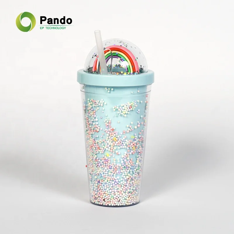 Travel Gift Double Wall 550ml Fashion Girl Transparent Mugs Rainbow Reusable Plastic Cups With Lid And Straw