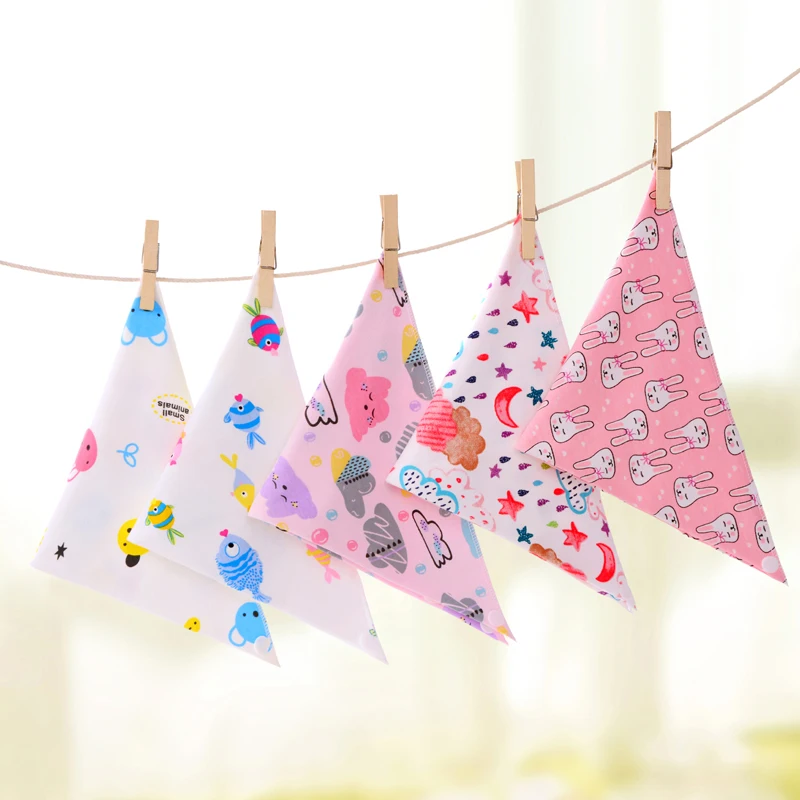 Custom Logo Babero De Algodon Cotton Muslin Burp Cloths Cartoon Baby Triangle Bibs
