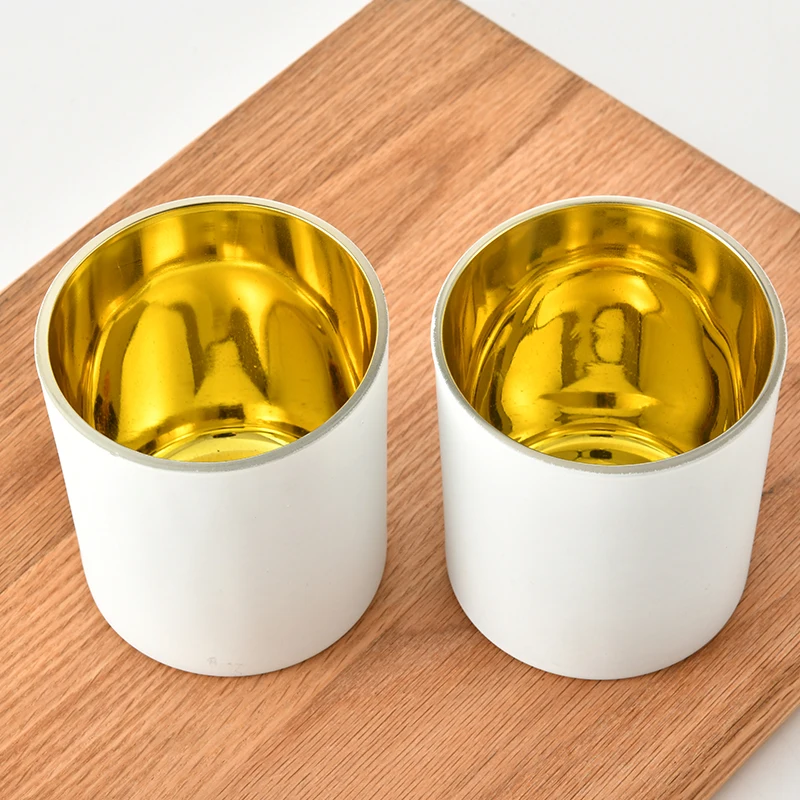 Customized Glass Candle Jar in Bulk 80*90mm 12oz Matte Black Matte White with Gold and Silver Electroplated Glass Candle Holders