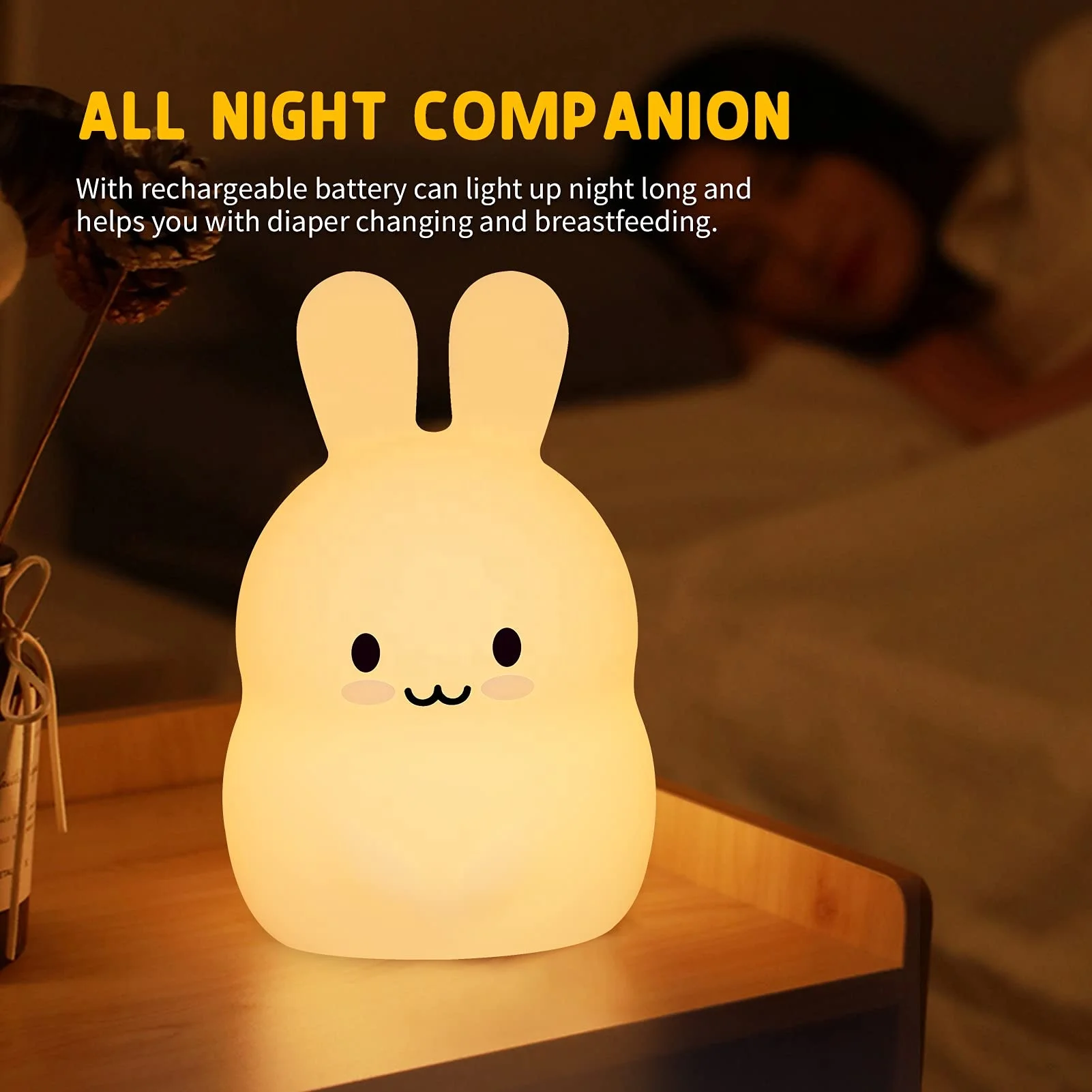 Wholesale Room Decor Night Light Sleeping Relaxation Sleep Aid Bunny Lamp Light Up Silicone Animal Night Light for Baby