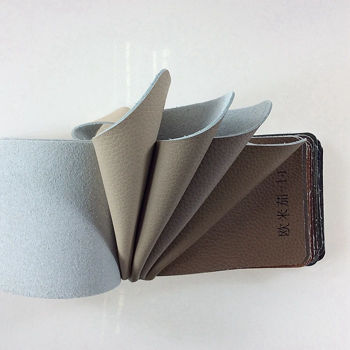 khaki 1.5-1.6mm solvent free leather product, emboss leather, custom faux leather