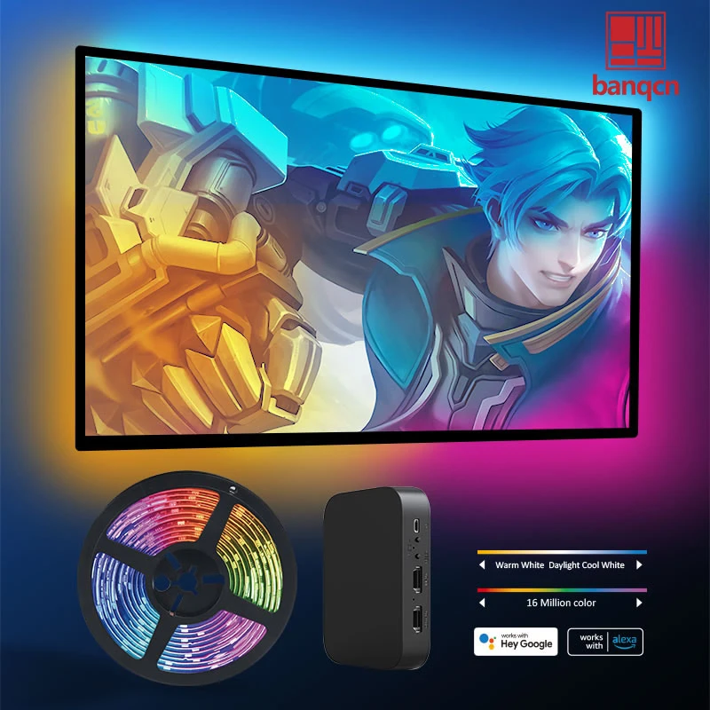 Banqcn освещение 24-65 дюймов RGB волшебный цвет Светодиодная подсветка телевизора полосы HDMI 2 1 4K синхронизация приложение управляемые световые струны