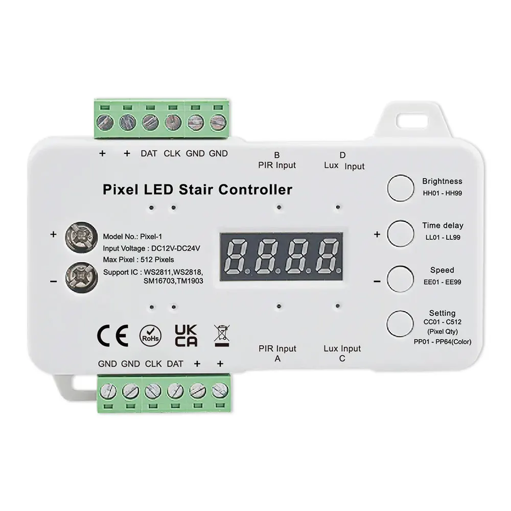 Newest DC12V 24V ABS 512 Pixel PIR Pixel LED Stair Sensor Led controller for WS2811 WS2818