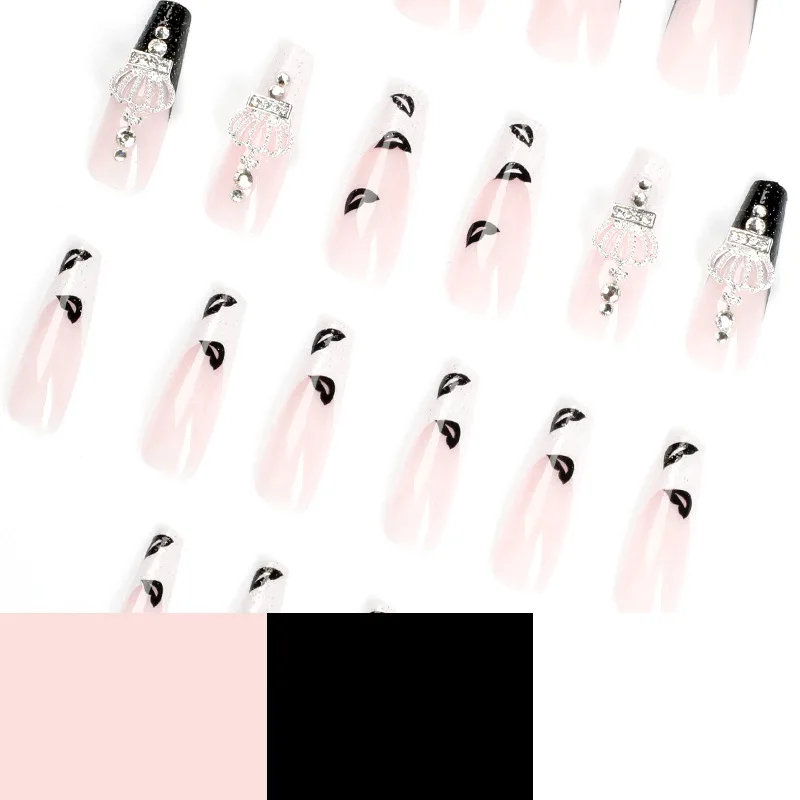 Custom Label 24pcs\box Luxury Black White Lip Crown Decoration False Nails XXL Extra Long Ballerina Press On Nails