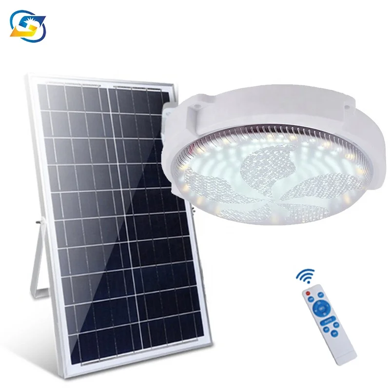 2021 new design high power 100w 200w three light color changeable remote control led solar ceiling light indoor house