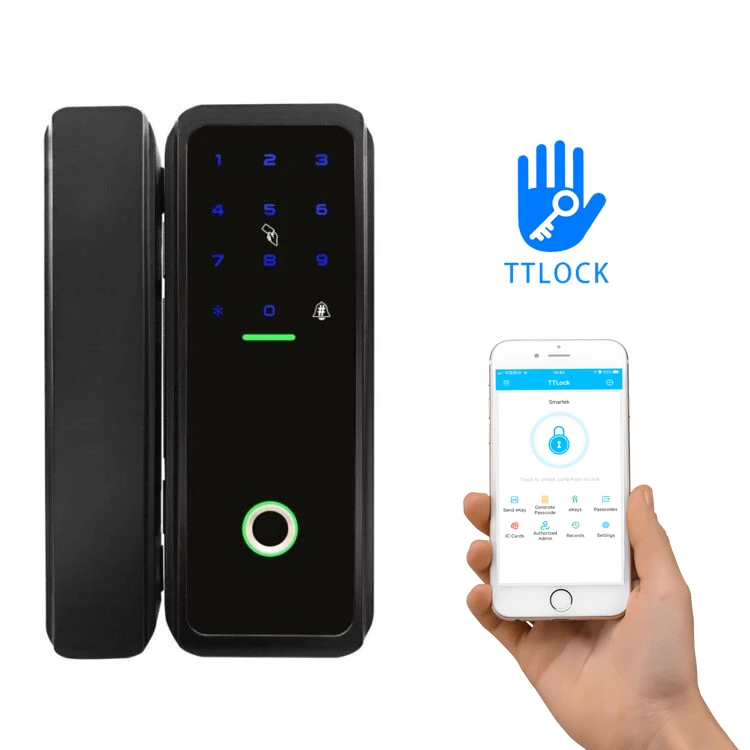 TTlock App Алюминиевый RFID Электронный цифровой биометрический вход БЕСКЛЮЧЕВОЙ 12 мм отпечаток пальца двойной умный стеклянный дверной замок