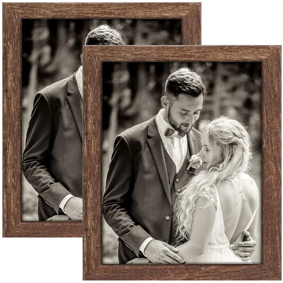 
8X10 Picture Frames Wood Rustic Brown Set for Table Top and Wall Mounting Display(Brown) 