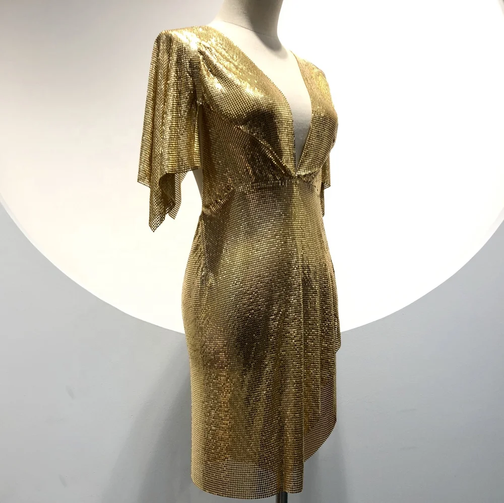 GC062 golden sequin Body Chest V-neck Chain dresses women casual for Women Summer Jewelry.