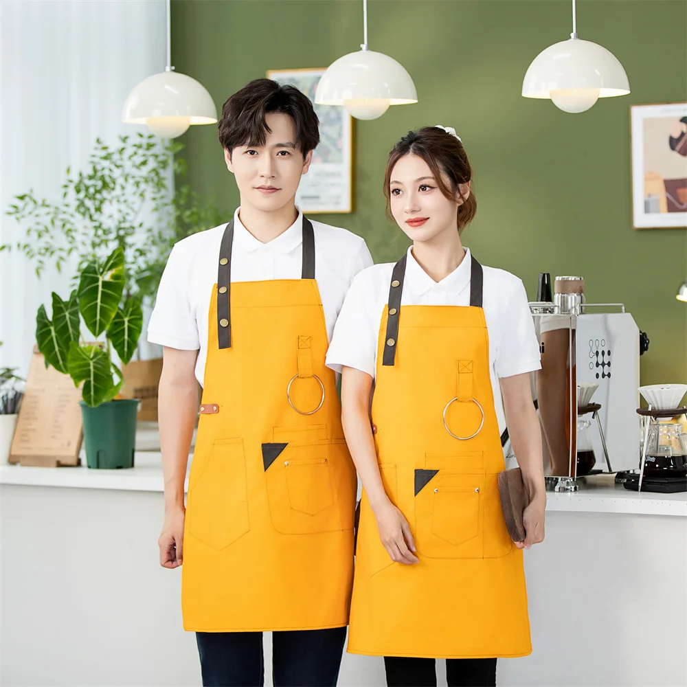 Promotional 100% cotton canvas Kitchen Apron with Pocket for BBQ Cooking leather cooking apron