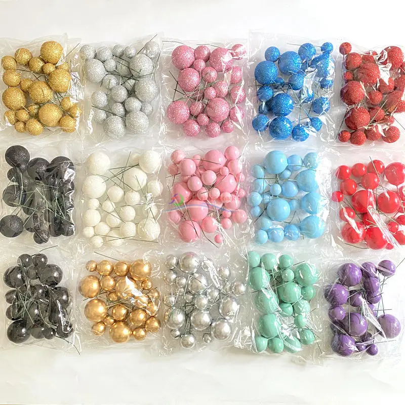 Cheap price 20pcs/bag Mixed Faux Balls Gold Silver Pink Blue Ball Happy Birthday Cake Topper for Cake Decorations Supplies