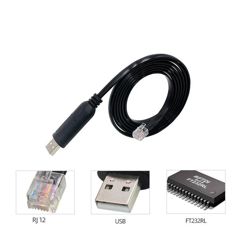 USB AM TO RJ12 6P6C 6 Core Flat Serial Null-Modem Cable