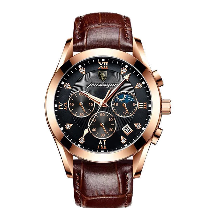 POEDAGAR  Men Watch 820 New Top Brand Luxury Waterproof Luminous Sport Wristwatch Quartz  Genuine Leather Relogio Masculino