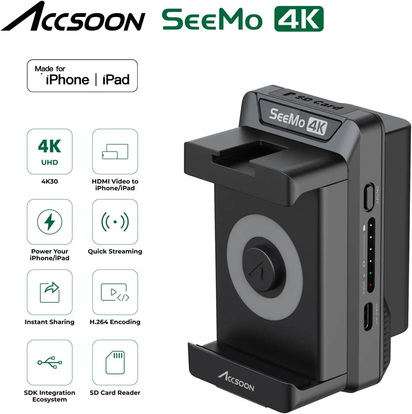 Accsoon SeeMo 4K (UIT03)  Monitor Compatibility iPho  ne/iPa d Video Transmission Transmitter Cameras H  DMI i  OS Video Capture
