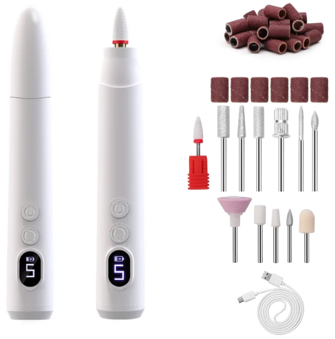 Portable Nail Instrument Rechargeable Electric Nail Drill Machine 5 Speed Regulation for Manicure Polishing Exfoliating